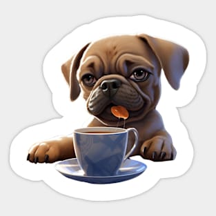 Morning Tea Time Pug Sticker